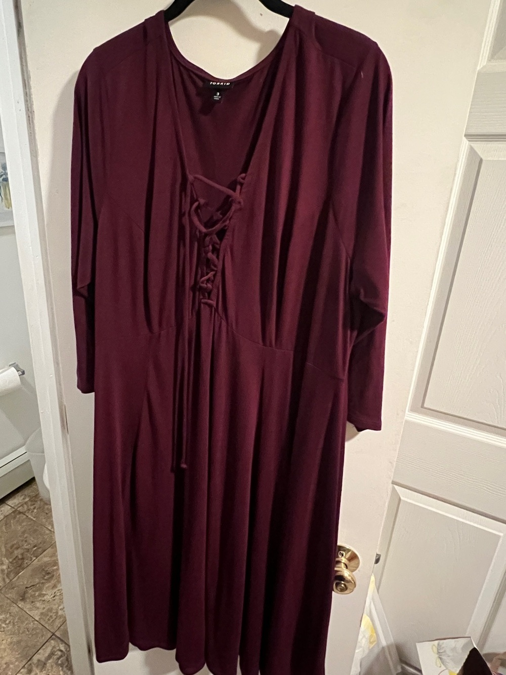 Torrid Wine Red Jersey Lace Up Neck Midi Dress